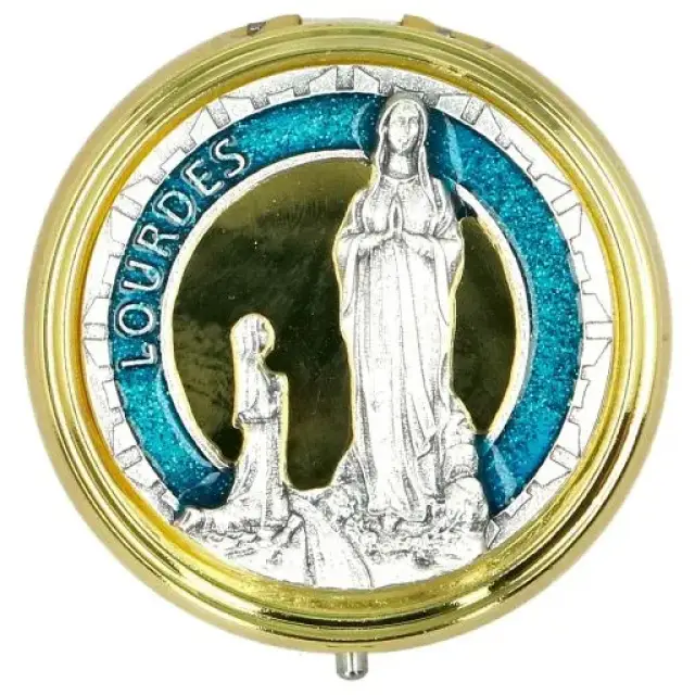 Chapelet Appar Lourdes + Boîte métal doré émail bleu