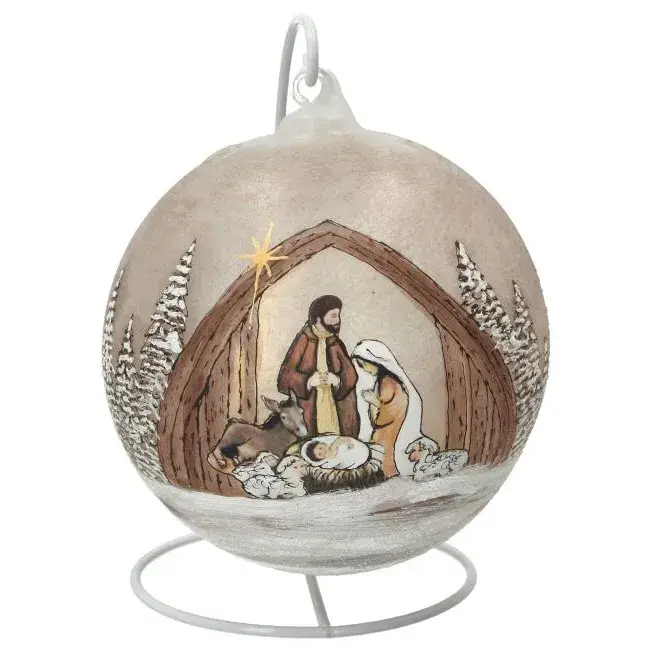 Glass ball with stand 15 cm, sepia nativity scene