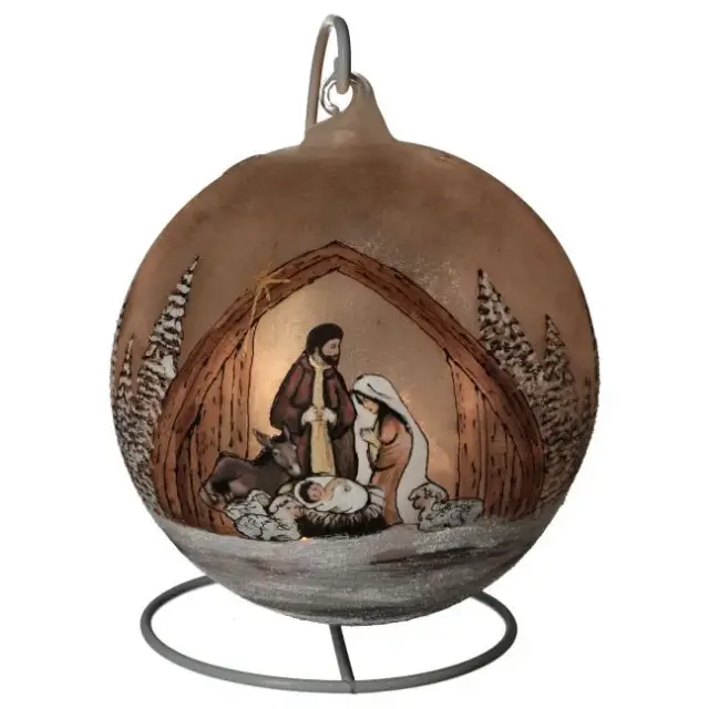 Boule en verre avec pied 15 cm Nativité sépia