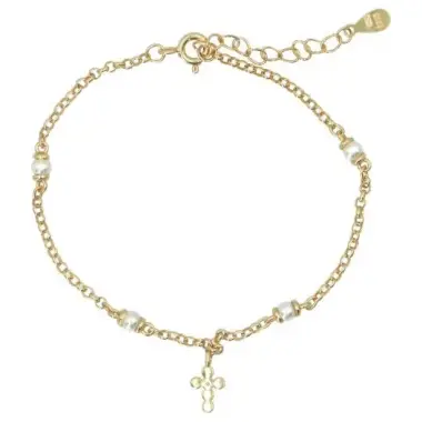 Bracelet en plaqué or avec croix avec zircon et perles