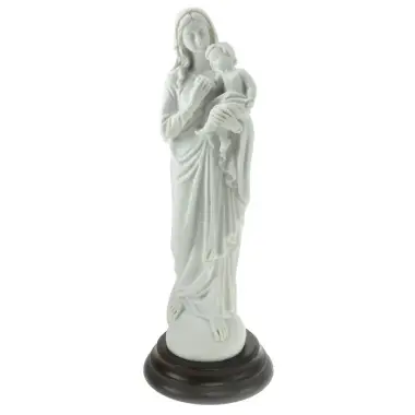 Beeld 20 cm - Maria met Kind - Wit / Basis Hout