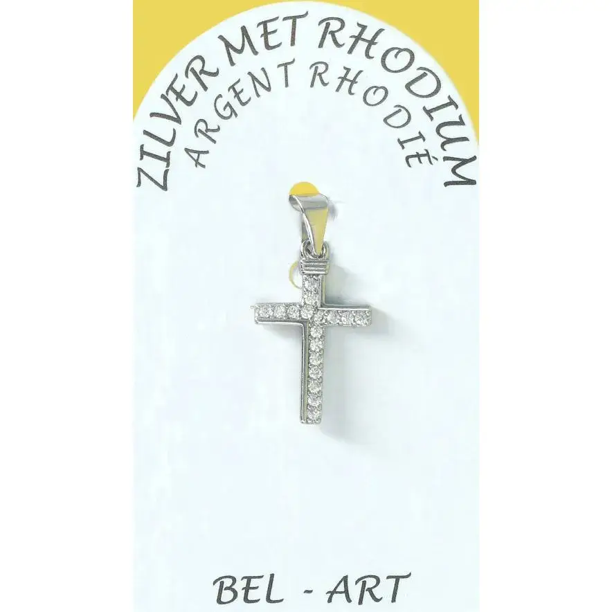 Croix argent avec zircons -15 X 10 mm