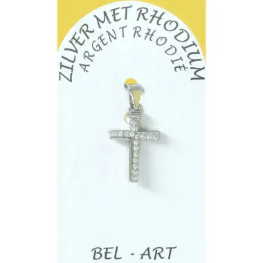 Croix argent avec zircons -15 X 10 mm