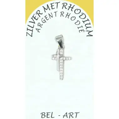 Croix argent double avec zircons -15 X 10 mm