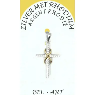Croix argent infini avec zircons - 20 X 15 mm