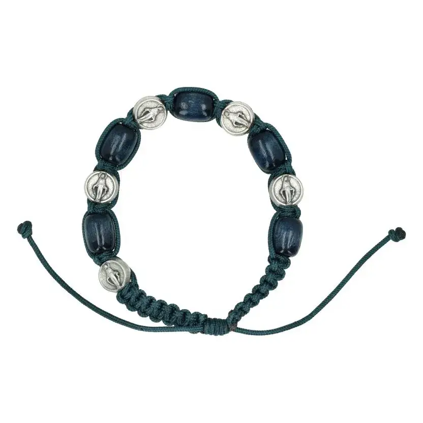 Armband op koord Hout blauw + Wonderbare medailles