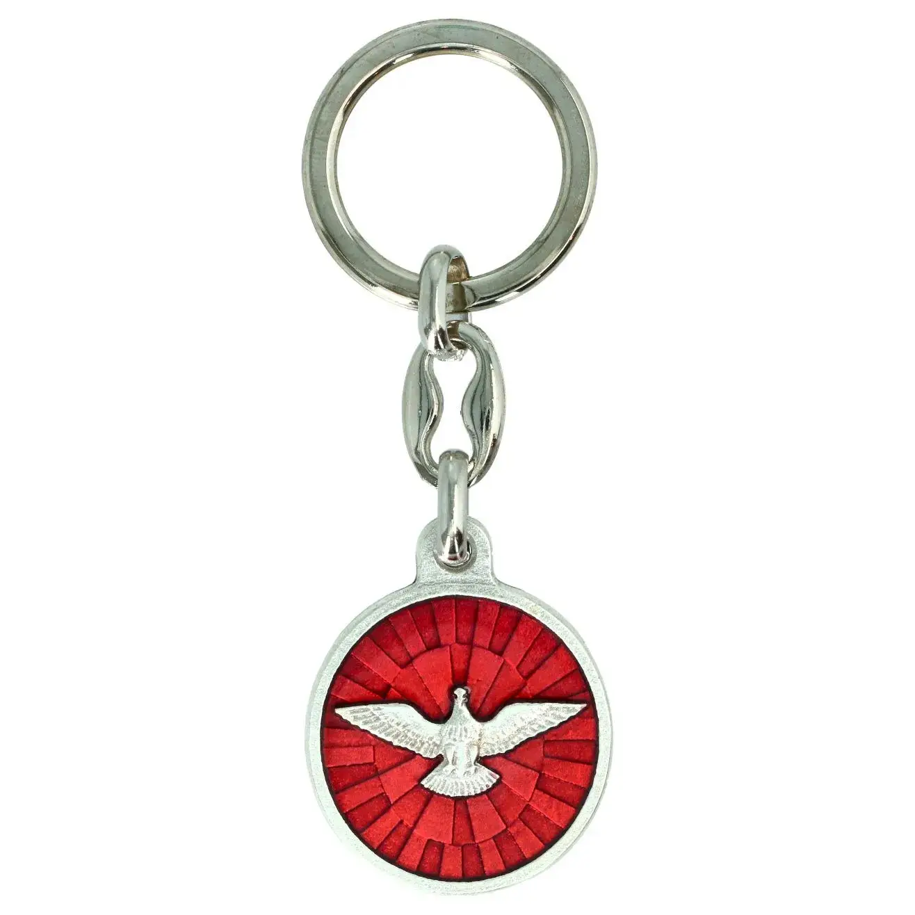 Porte-Clefs St Esprit Métal argenté + Email rouge