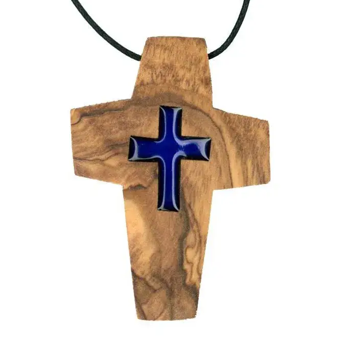 Cross on cord 50 x 35 mm Olive wood