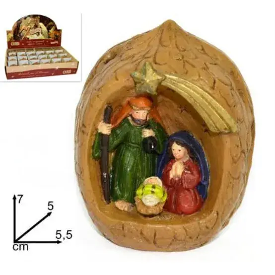 Heilige Familie in een walnoot (5,5 cm x H7 cm)