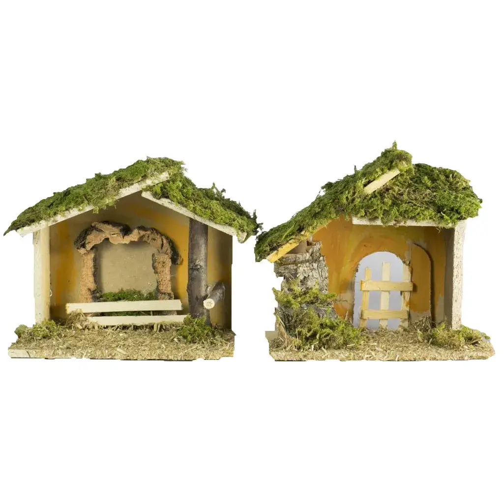 Cabane vide pour personnages de crèche de 8 cm (22x12x19cm).