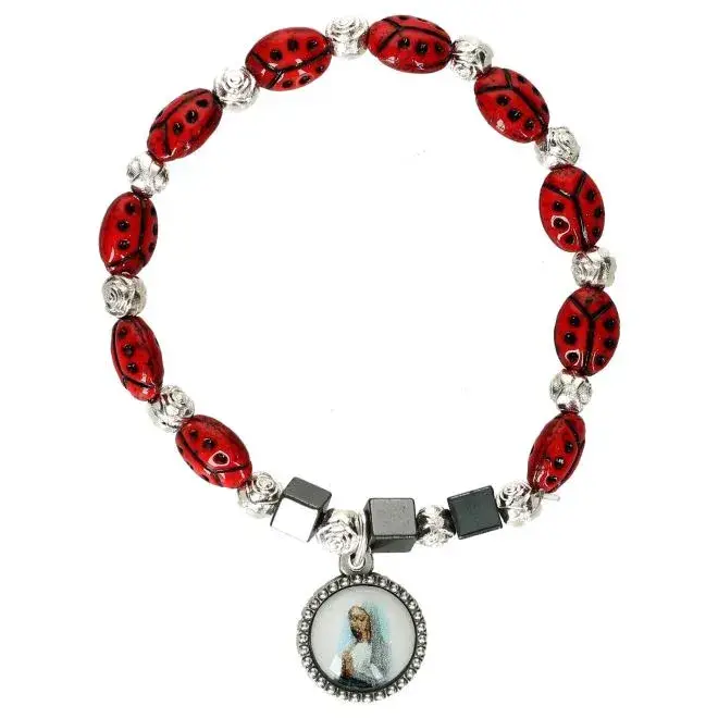Bracelet elastic glass hematite ladybirds