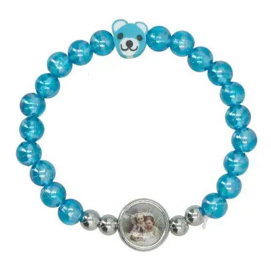 Elastic bracelet with white / blue or pink pearls