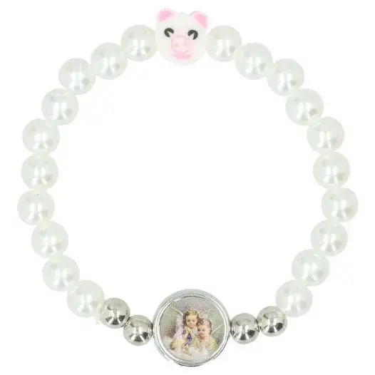 Elastic bracelet with white / blue or pink pearls