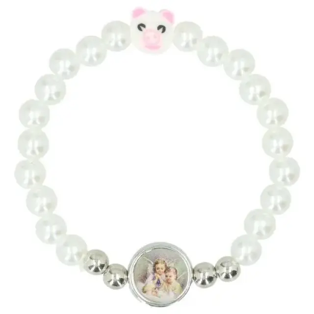 Elastic bracelet with white / blue or pink pearls