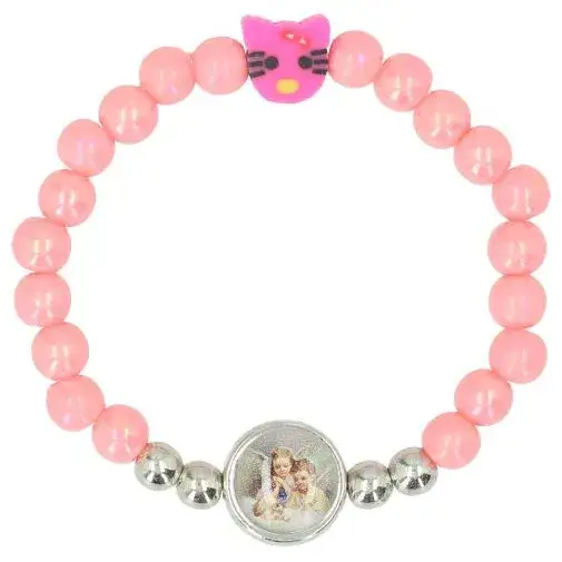 Elastic bracelet with white / blue or pink pearls