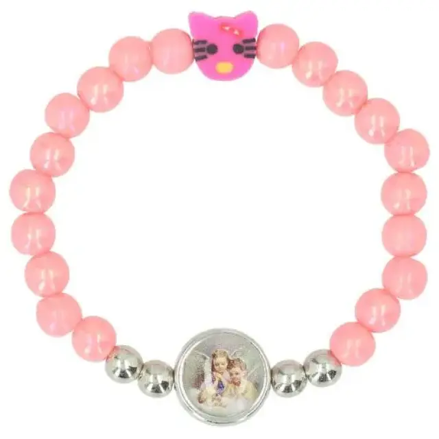 Elastic bracelet with white / blue or pink pearls