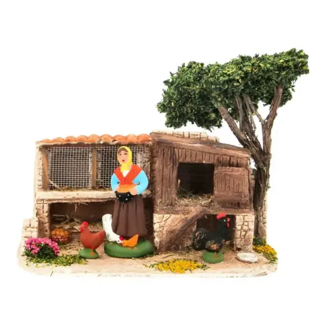 Décor pour santons de Provence Poulailler avec arbre 18 x 10 cm