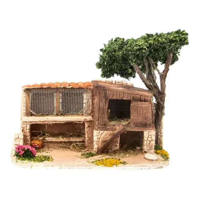 Décor pour santons de Provence Poulailler avec arbre 18 x 10 cm