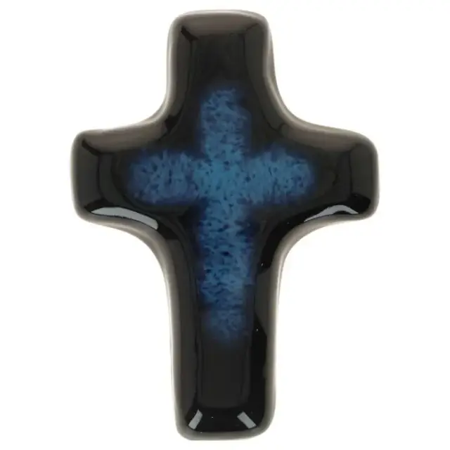 Croix Céramique - 11 X 8.5 cm - Bleu Foncé