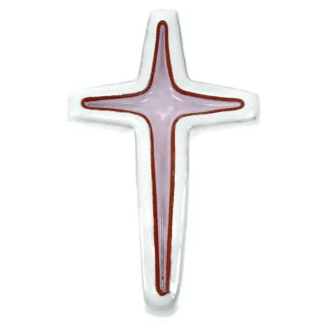 Croix Ceramique 13.5 X 9 Cm Blanc + Violet