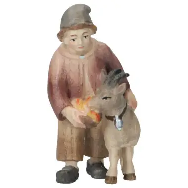 Enfant à la chèvre : crèche de Noël en bois Pema 12 cm