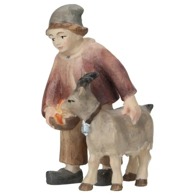 Enfant à la chèvre : crèche de Noël en bois Pema 12 cm