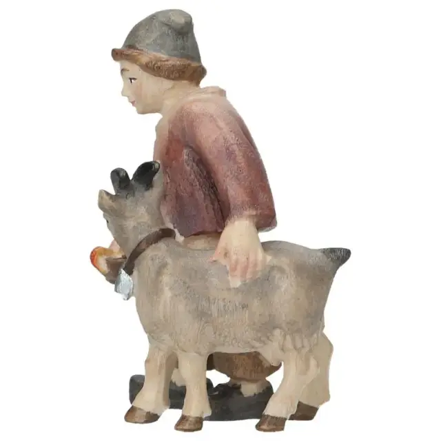 Enfant à la chèvre : crèche de Noël en bois Pema 12 cm