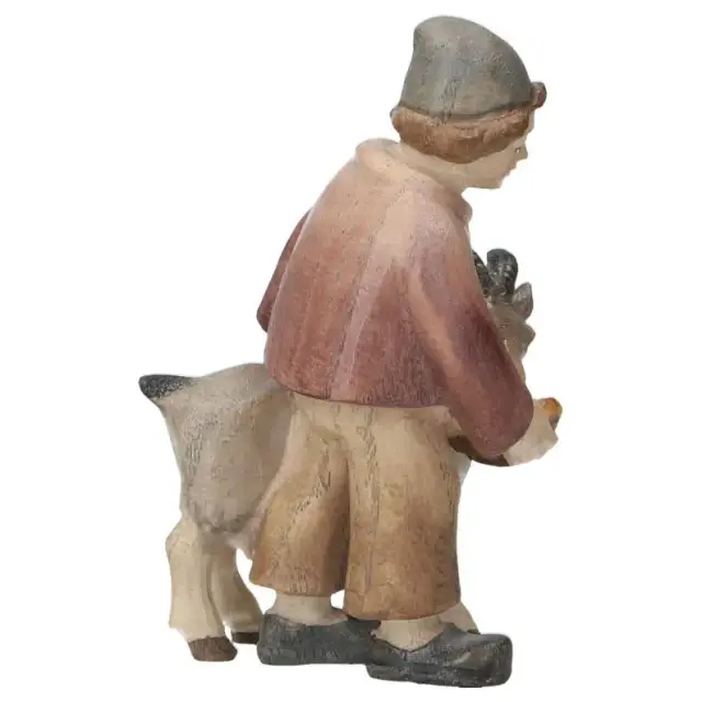 Enfant à la chèvre : crèche de Noël en bois Pema 12 cm