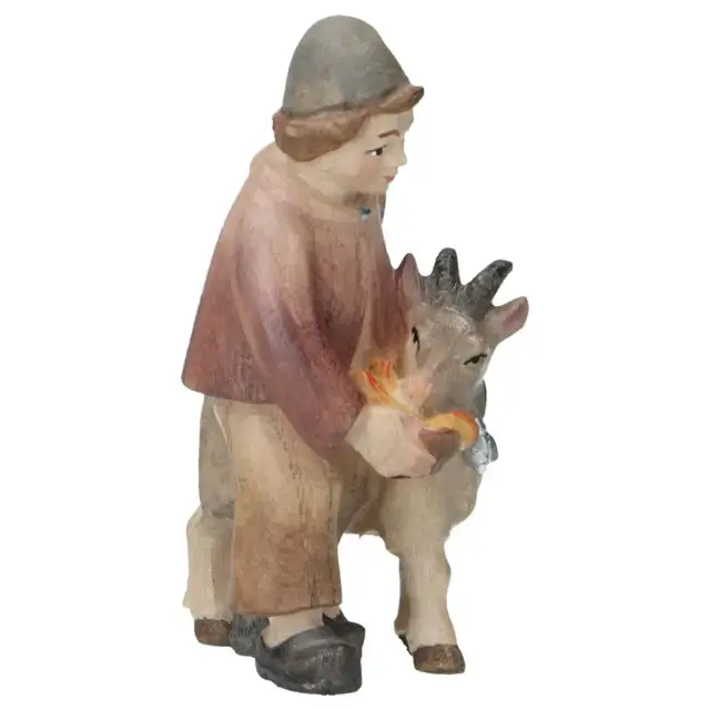 Enfant à la chèvre : crèche de Noël en bois Pema 12 cm
