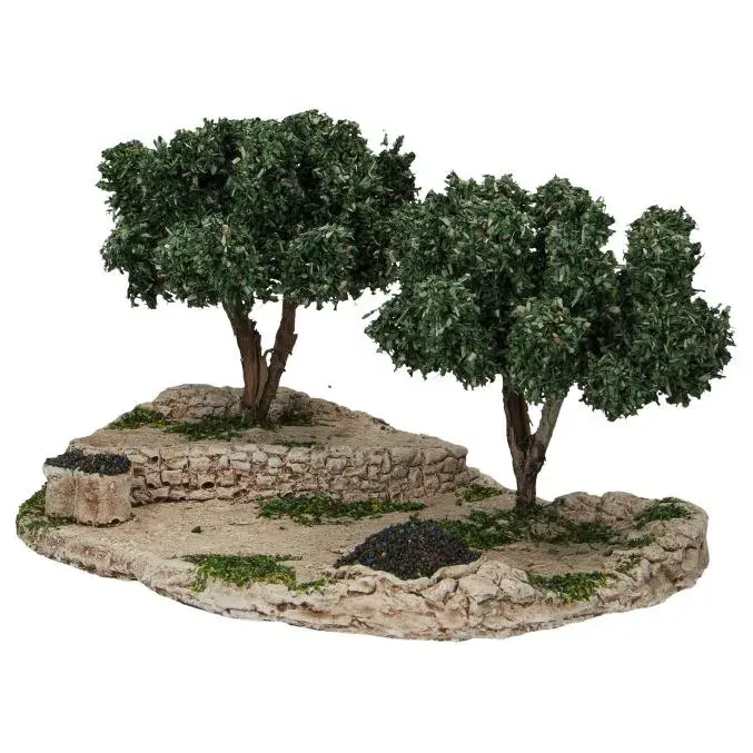 Décor pour santons de Provence Champ d'oliviers avec 2 arbres 22 x 15 cm