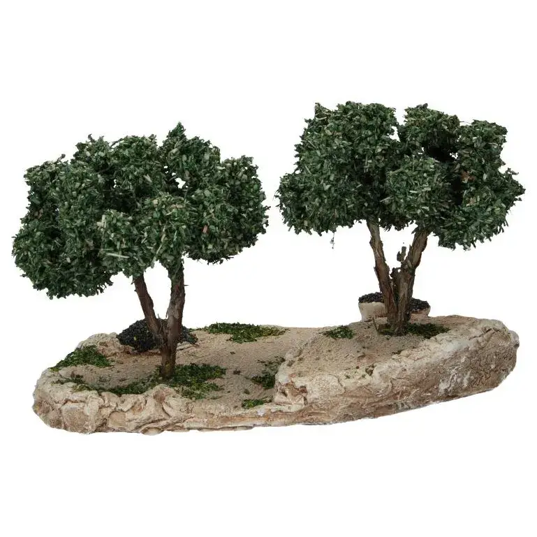 Décor pour santons de Provence Champ d'oliviers avec 2 arbres 22 x 15 cm