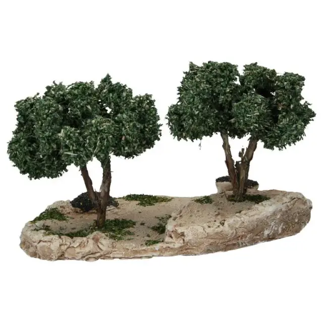 Décor pour santons de Provence Champ d'oliviers avec 2 arbres 22 x 15 cm