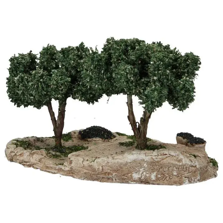 Décor pour santons de Provence Champ d'oliviers avec 2 arbres 22 x 15 cm