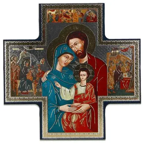 Icon 15 x 15 cm Cross Holy Family
