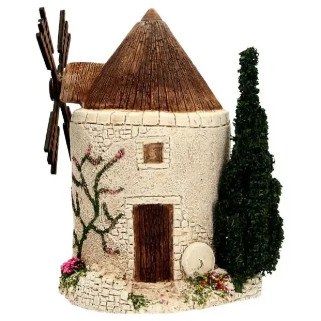 Décor pour santons de Provence Moulin avec arbre 24 x 15 cm