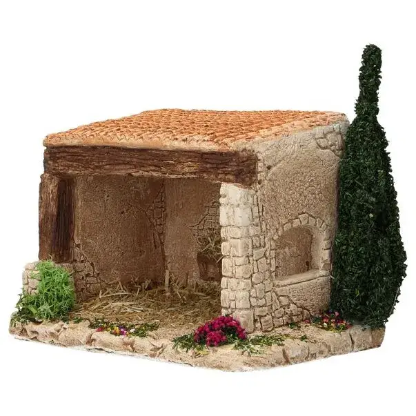 Décor pour santons de Provence Etable avec arbre 15 x 10 x 14 cm