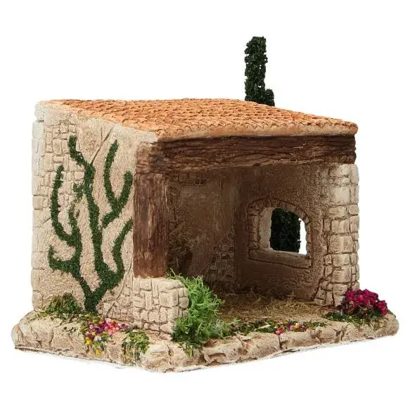 Décor pour santons de Provence Etable avec arbre 15 x 10 x 14 cm