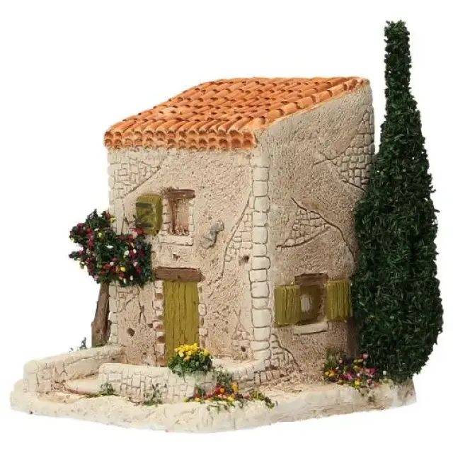 Décor pour santons de Provence Cabanon avec arbre 12 x 10 x 10 cm