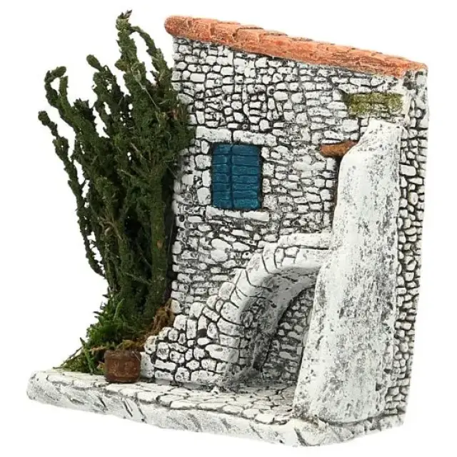 Décor pour santons de Provence - Facade avec escalier - 15 x 6 x H 14 cm