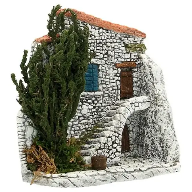Décor pour santons de Provence - Facade avec escalier - 15 x 6 x H 14 cm