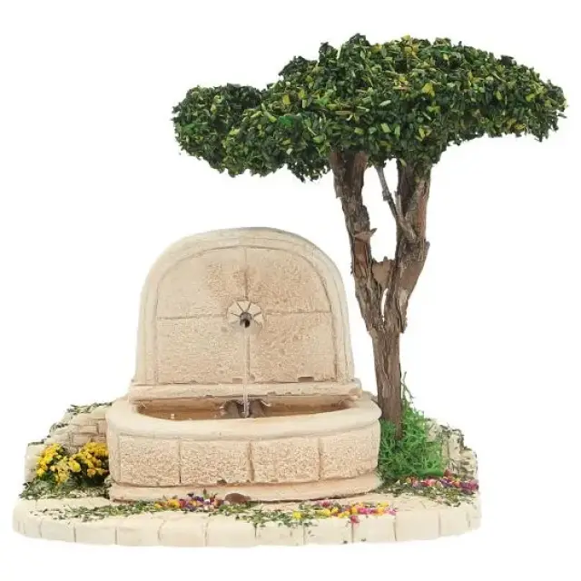 Decor voor santons de Provence Muurfontein met boom 13x9x9 cm