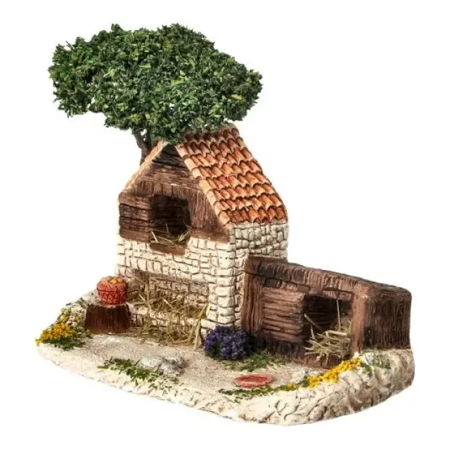 Décor pour santons de Provence Clapier avec arbre - 18 x 10 cm