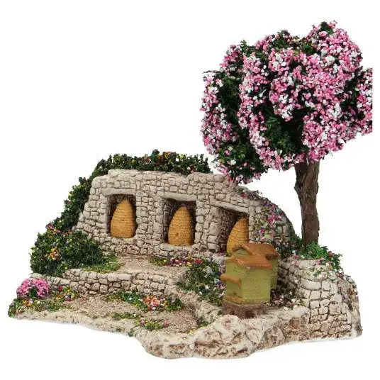 Décor pour santons de Provence Ruches et un arbre 20x12 cm