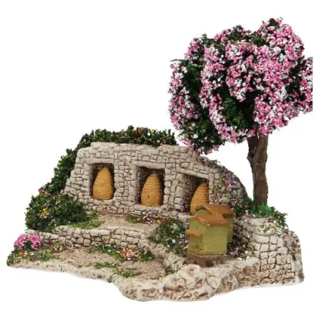 Décor pour santons de Provence Ruches et un arbre 20x12 cm