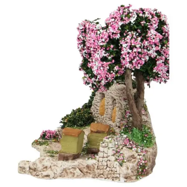 Décor pour santons de Provence Ruches et un arbre 20x12 cm