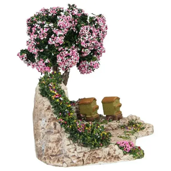 Décor pour santons de Provence Ruches et un arbre 20x12 cm
