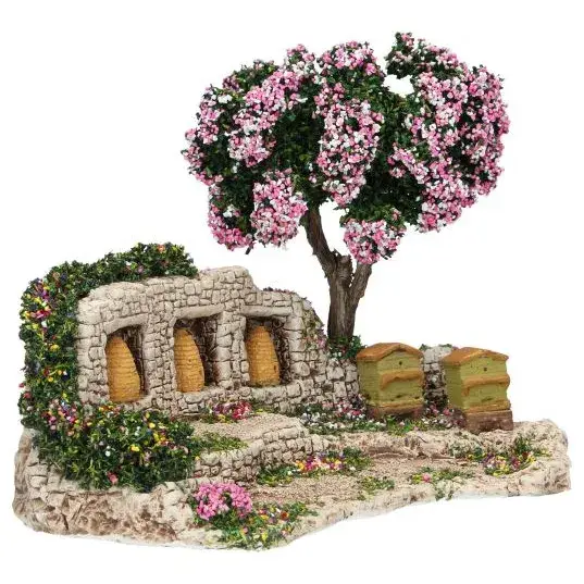 Décor pour santons de Provence Ruches et un arbre 20x12 cm