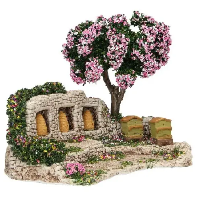 Décor pour santons de Provence Ruches et un arbre 20x12 cm