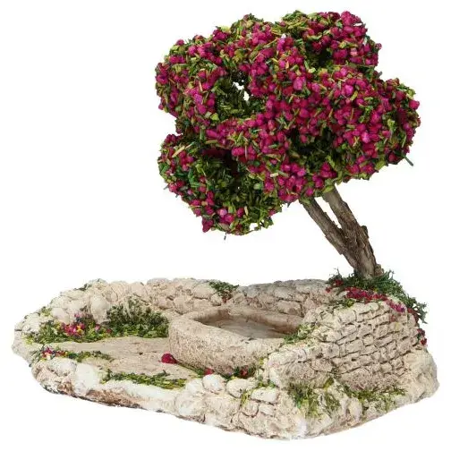 Décor pour santons de Provence Abreuvoir avec arbre fleuri