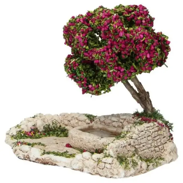 Décor pour santons de Provence Abreuvoir avec arbre fleuri